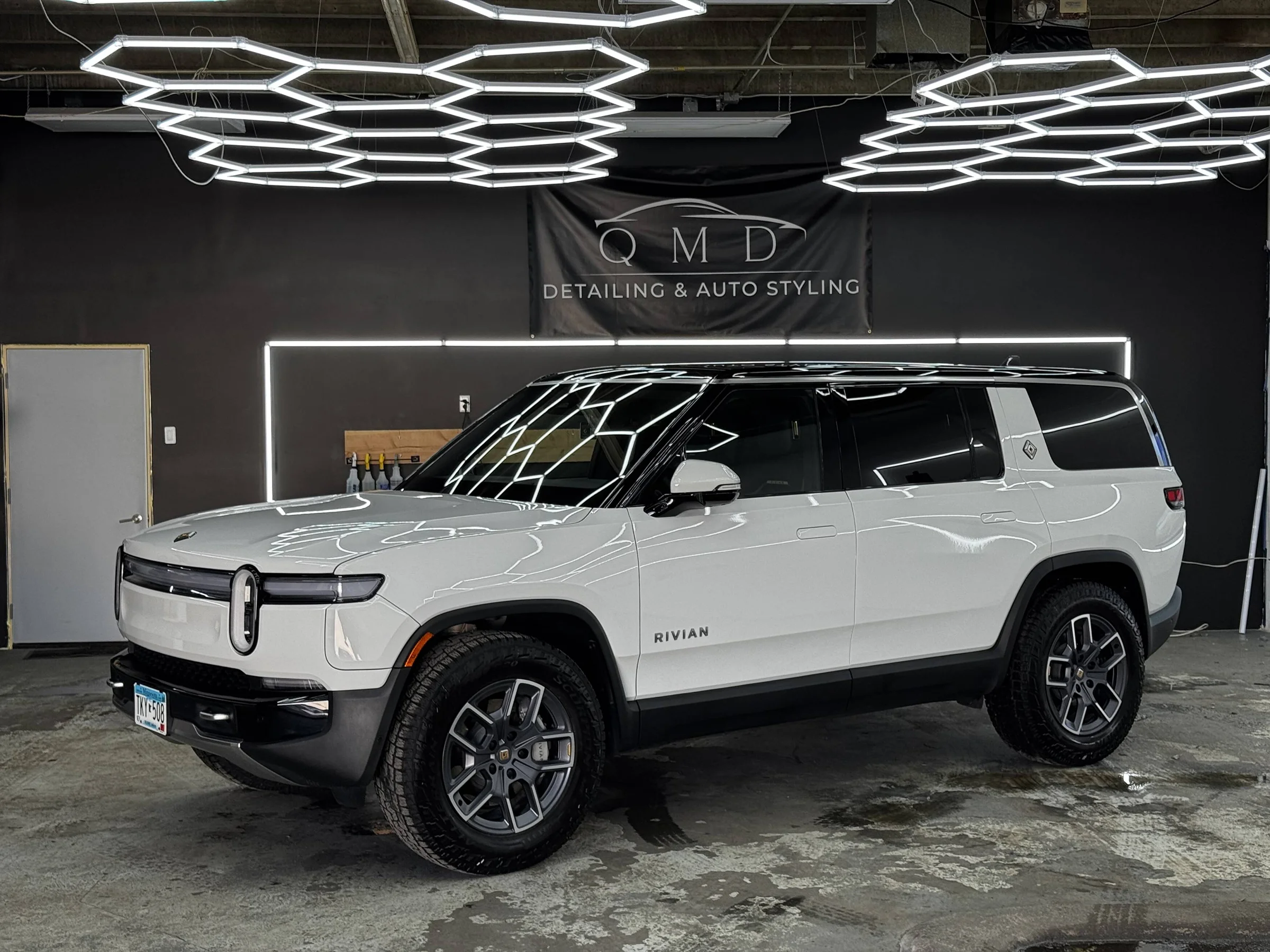White Rivian R1S detailed at QMD
