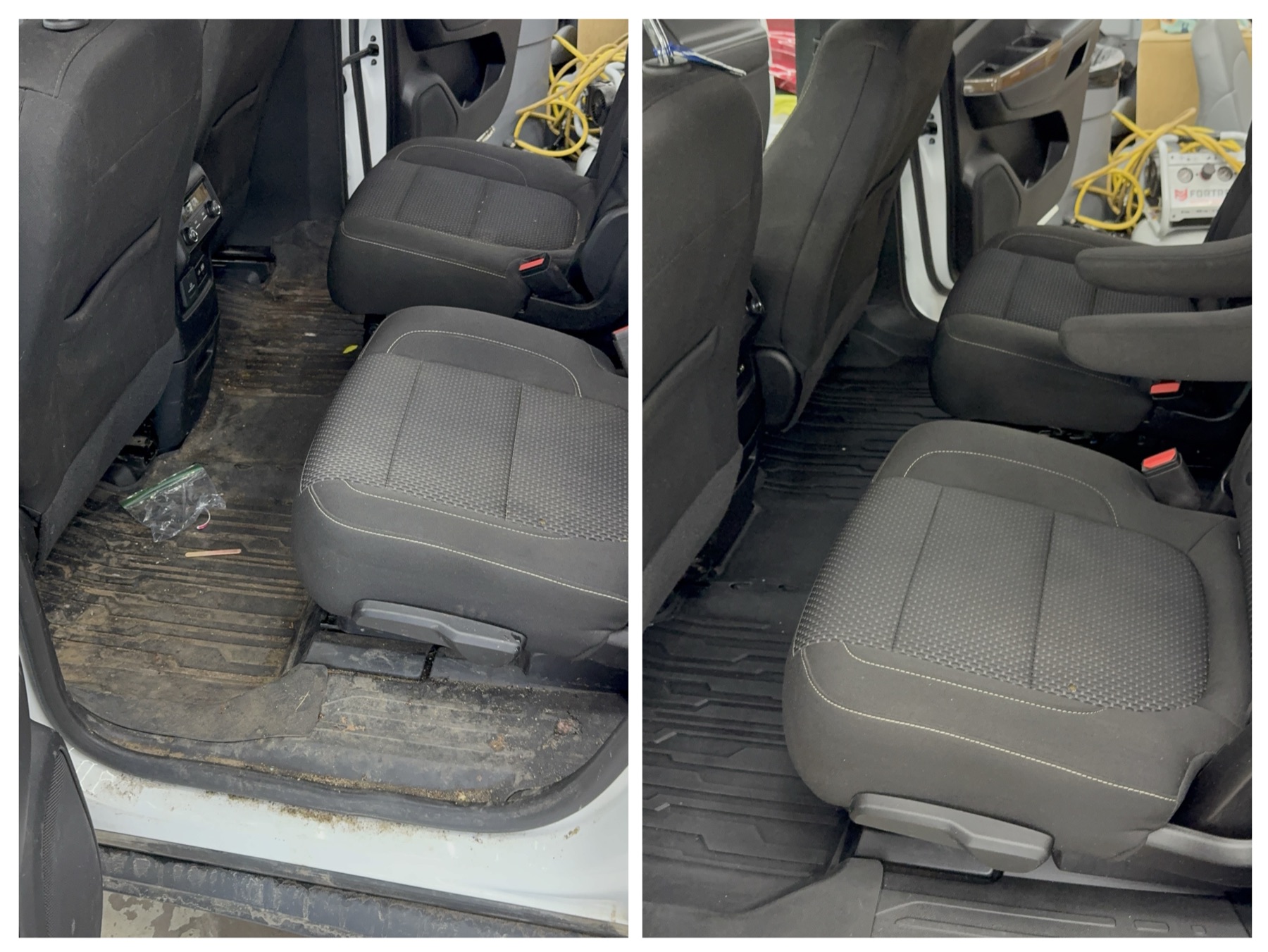 SUV second row before and after detailing at QMD