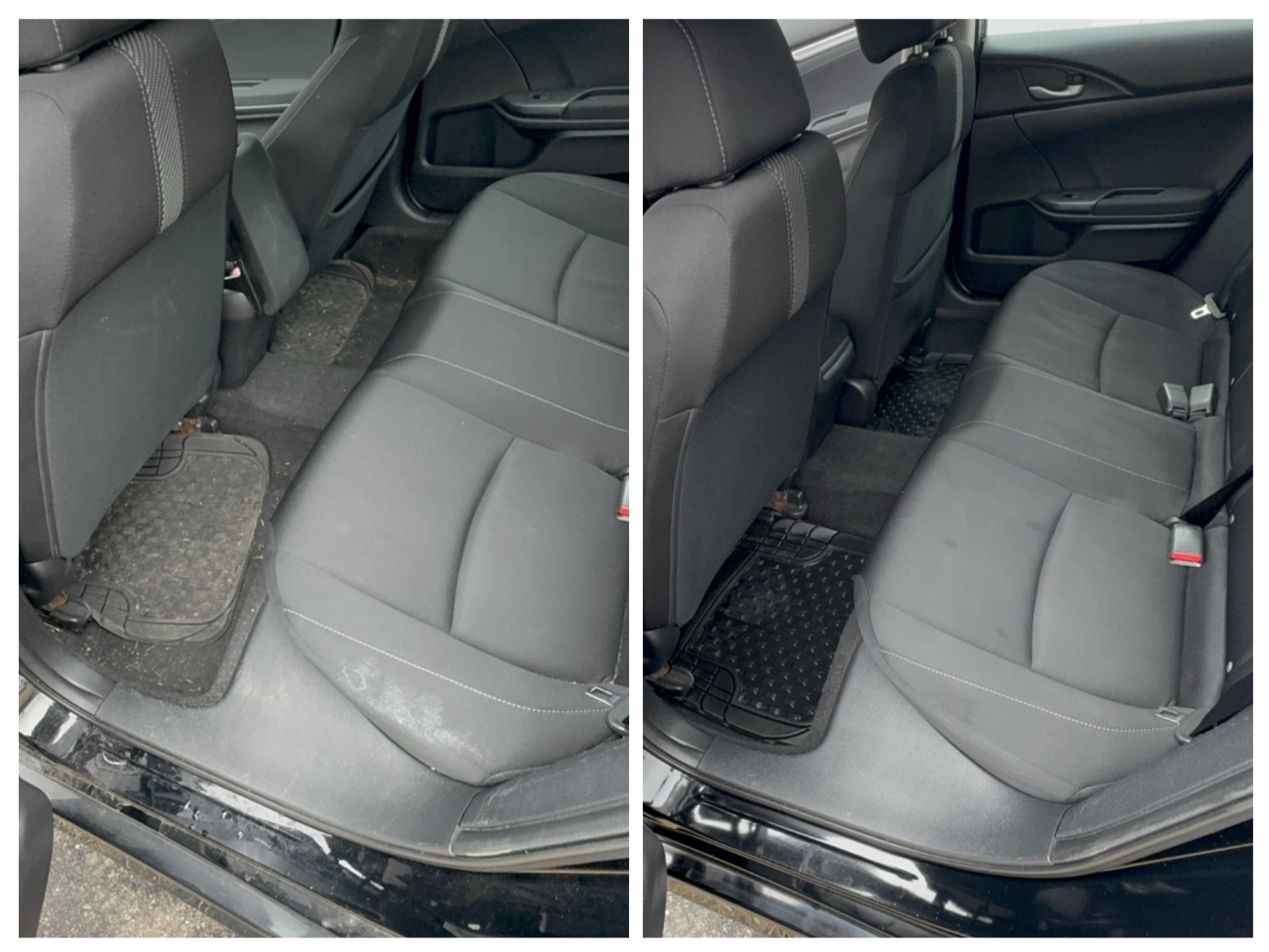Honda Civic rear seats before and after detailing at QMD
