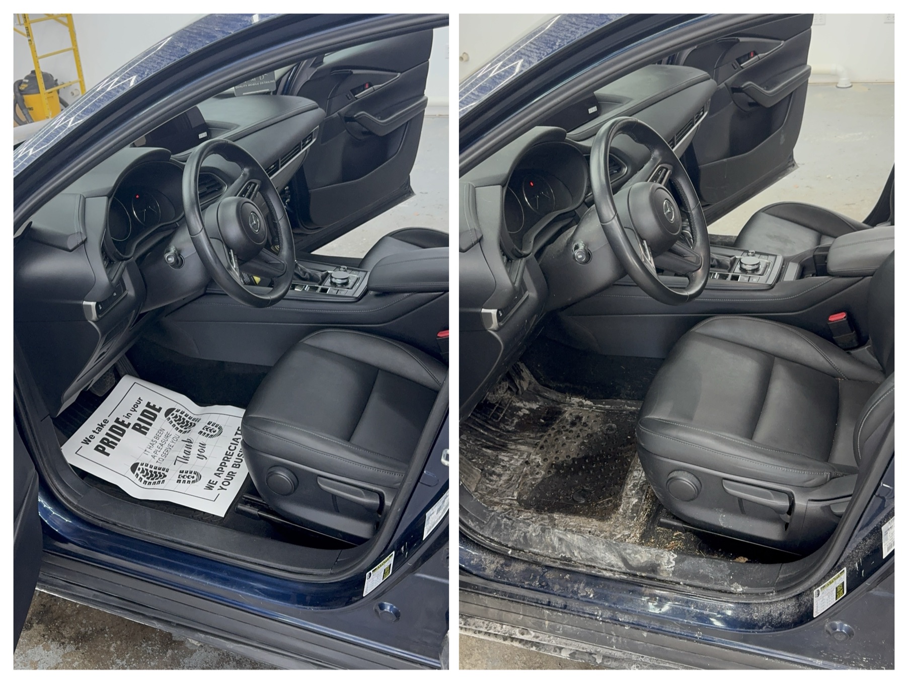 Mazda interior before and after detailing at QMD
