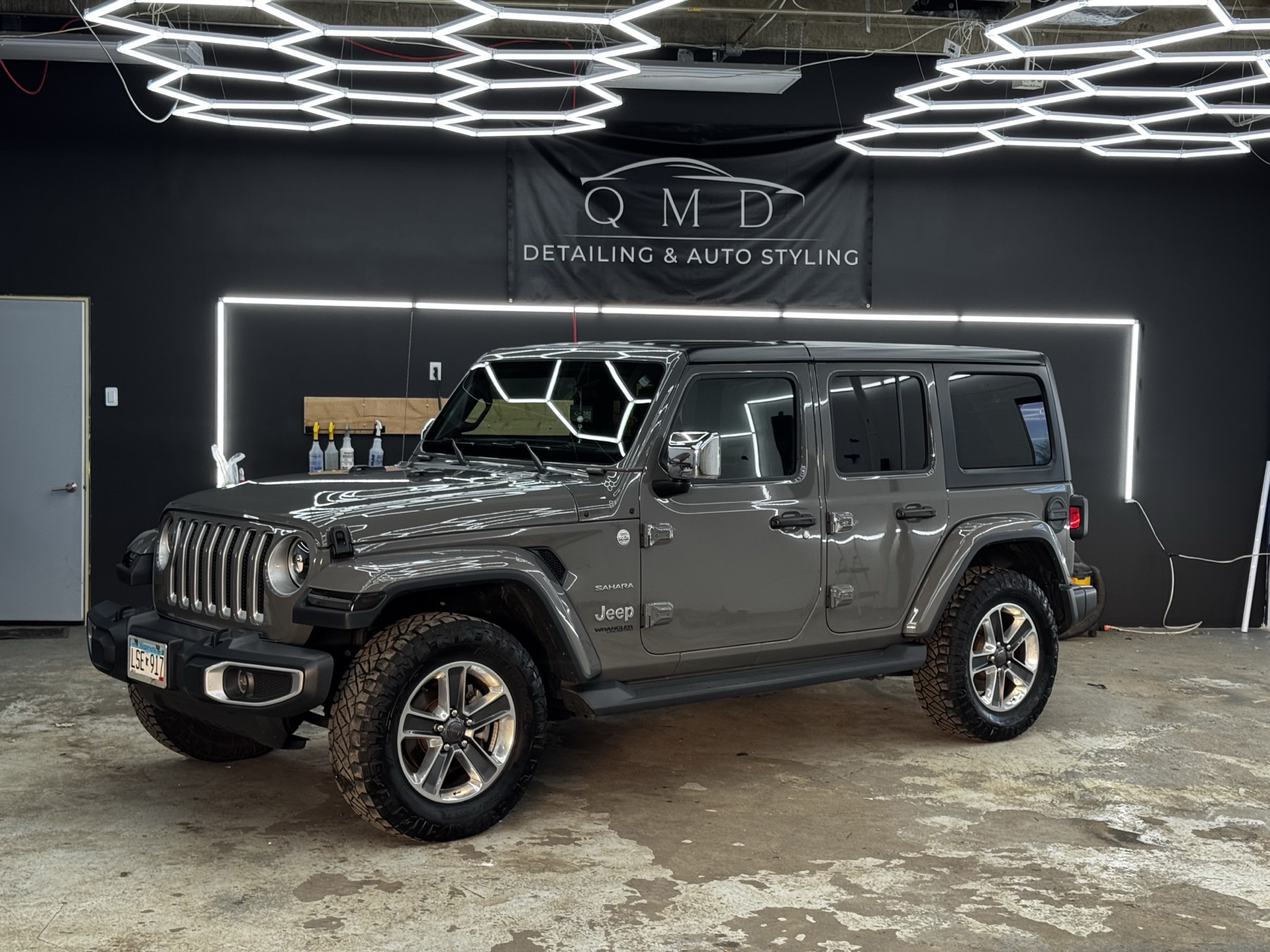 Gray Jeep Wrangler in the QMD studio